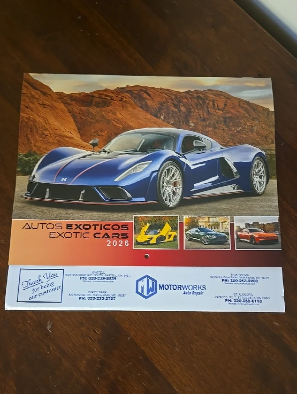 Exotic Car Calendar 2026 spanish American Colorful